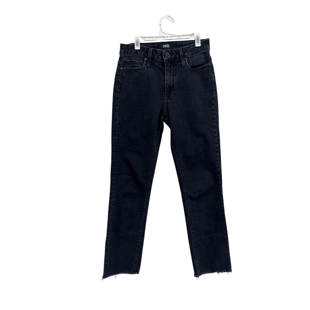 Paige Hoxton Straight Ankle Jeans‎ Black High Rise Raw Hem Premium Size 25